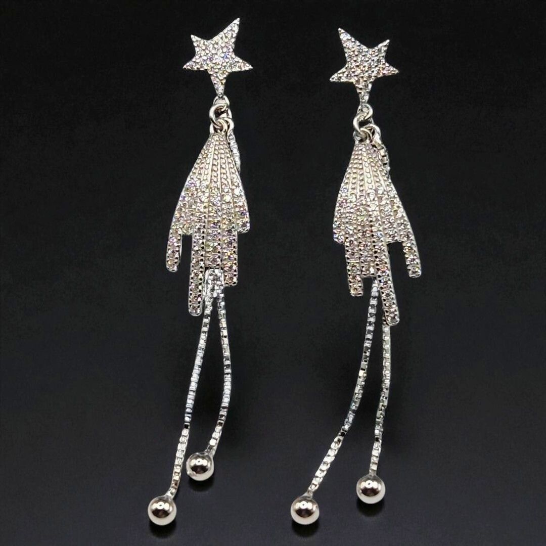 Boucles d’oreilles étoile filante pendantes en Argent 925 – Zirconium blanc