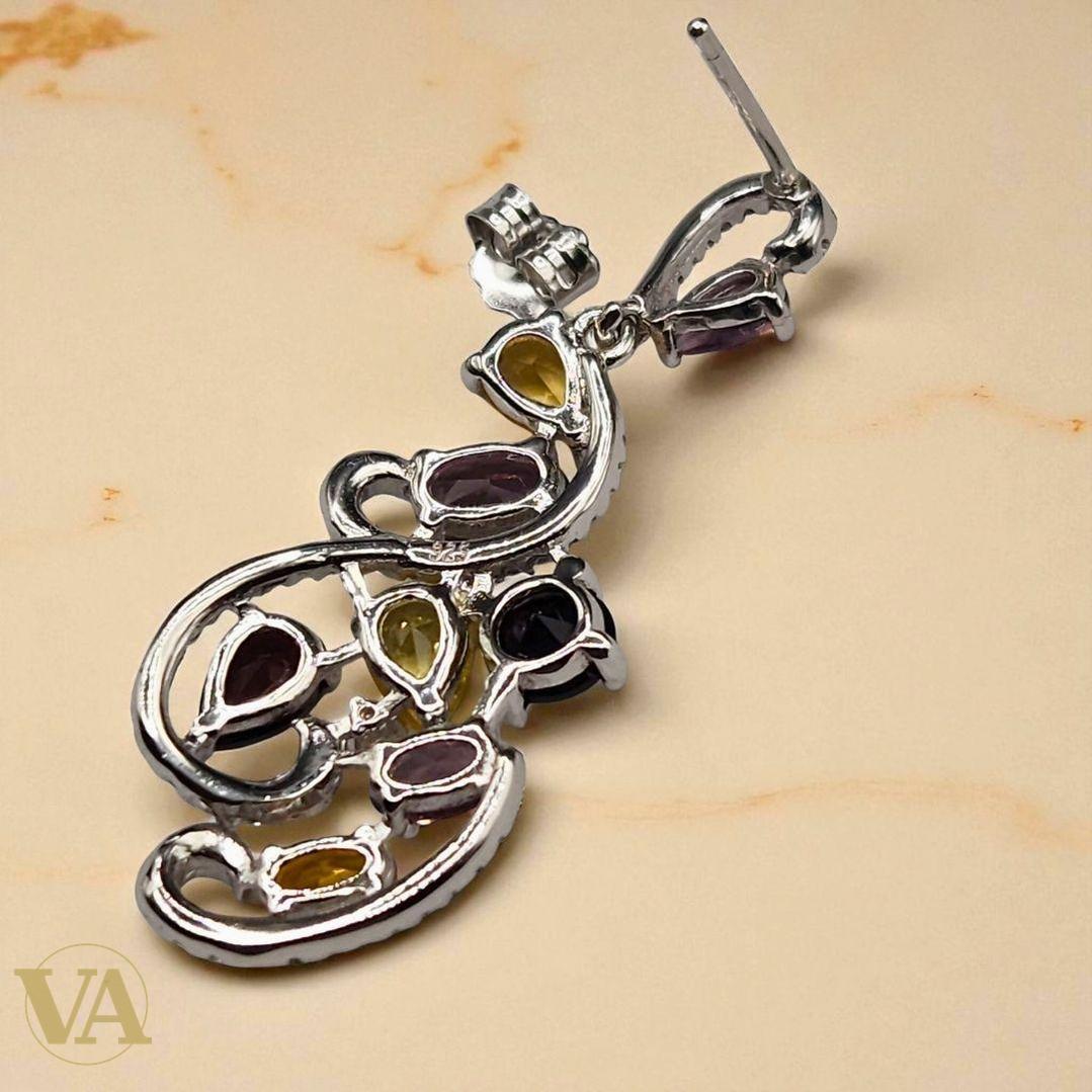 Boucles d’oreilles pendantes multicolores en Argent 925 – Zirconium blanc