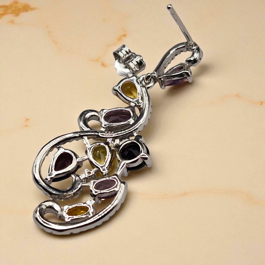 Boucles d’oreilles pendantes multicolores en Argent 925 – Zirconium blanc