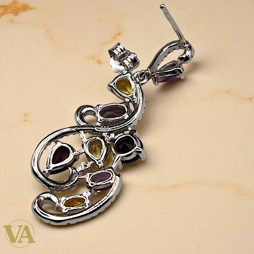 Boucles d’oreilles pendantes multicolores en Argent 925 – Zirconium blanc