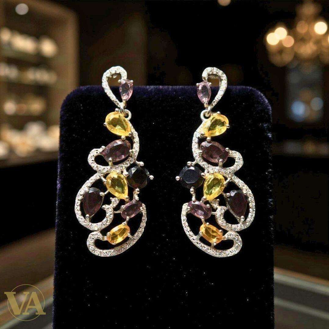 Boucles d’oreilles pendantes multicolores en Argent 925 – Zirconium blanc