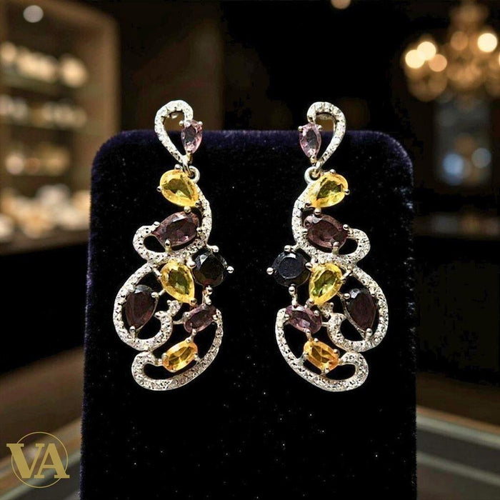 Boucles d’oreilles pendantes multicolores en Argent 925 – Zirconium blanc