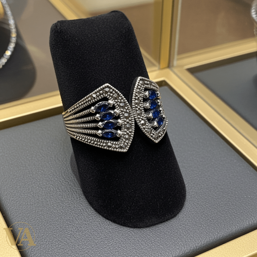 Bague Femme en Argent 925 – Design ouvert, pierres bleues & marcassite - Argent 925 - Vindicta