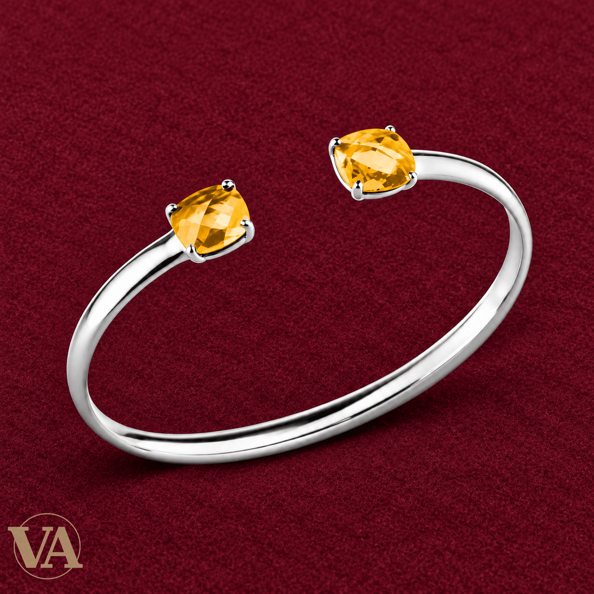 Jonc Femme Argent 925 Rhodié — Duo de Pierres Jaunes - Argent 925 - Vindicta