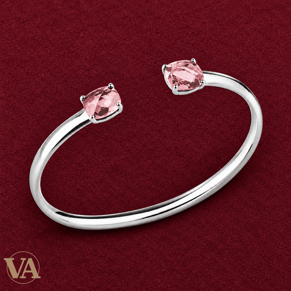 Jonc Femme Argent 925 Rhodié — Duo de Pierres Roses - Argent 925 - Vindicta