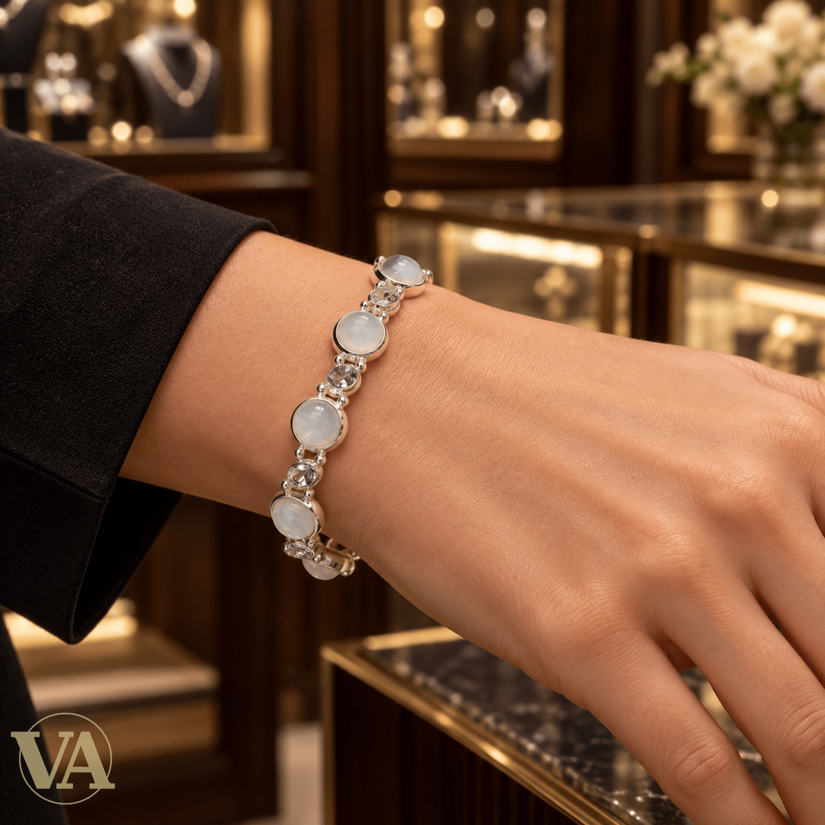 Bracelet Femme Argent 925 Pierre de Lune & Cristaux Vintage - Argent 925 - Vindicta