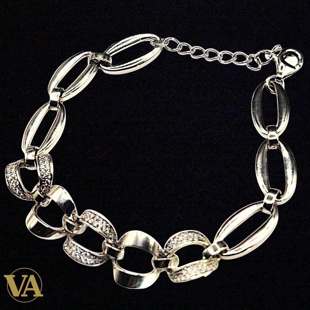 Bracelet Femme maillons argent 925 pavés zircons | Bijoux Vindicta