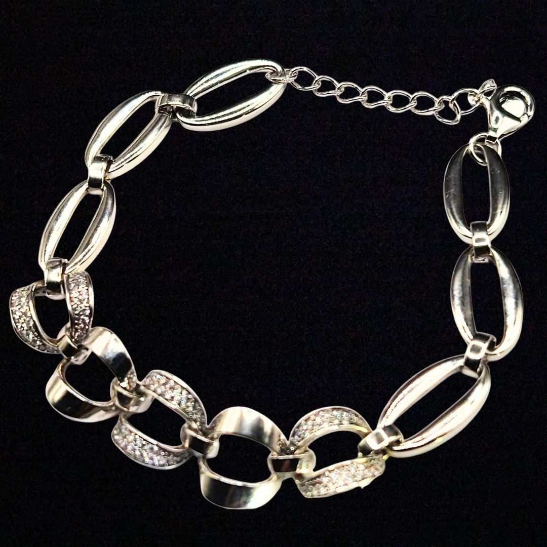 Bracelet maillons argent 925 pavés zircons