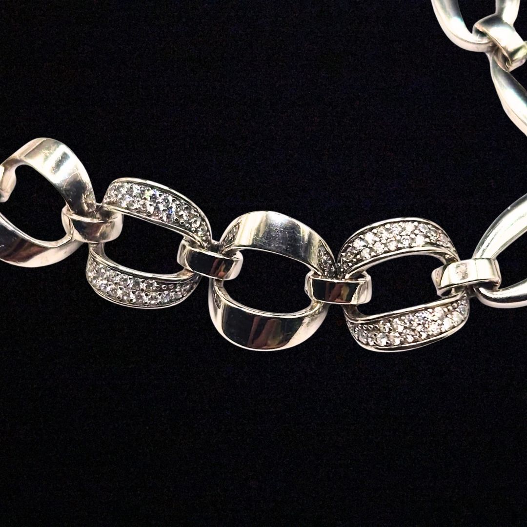 Bracelet maillons argent 925 pavés zircons