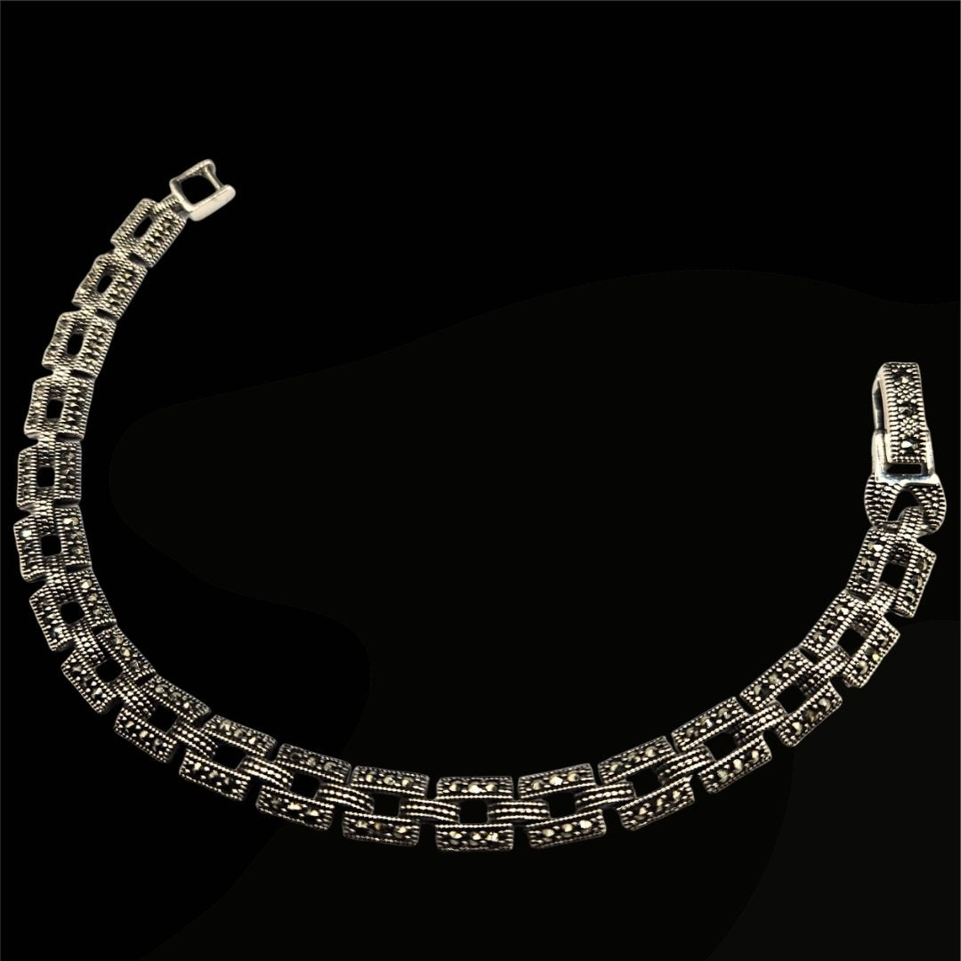 Bracelet argent 925 & marcassite – Maillons rectangulaires