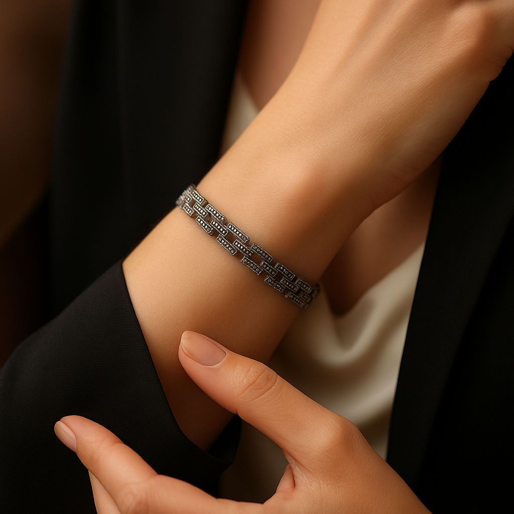 Bracelet argent 925 & marcassite – Maillons rectangulaires