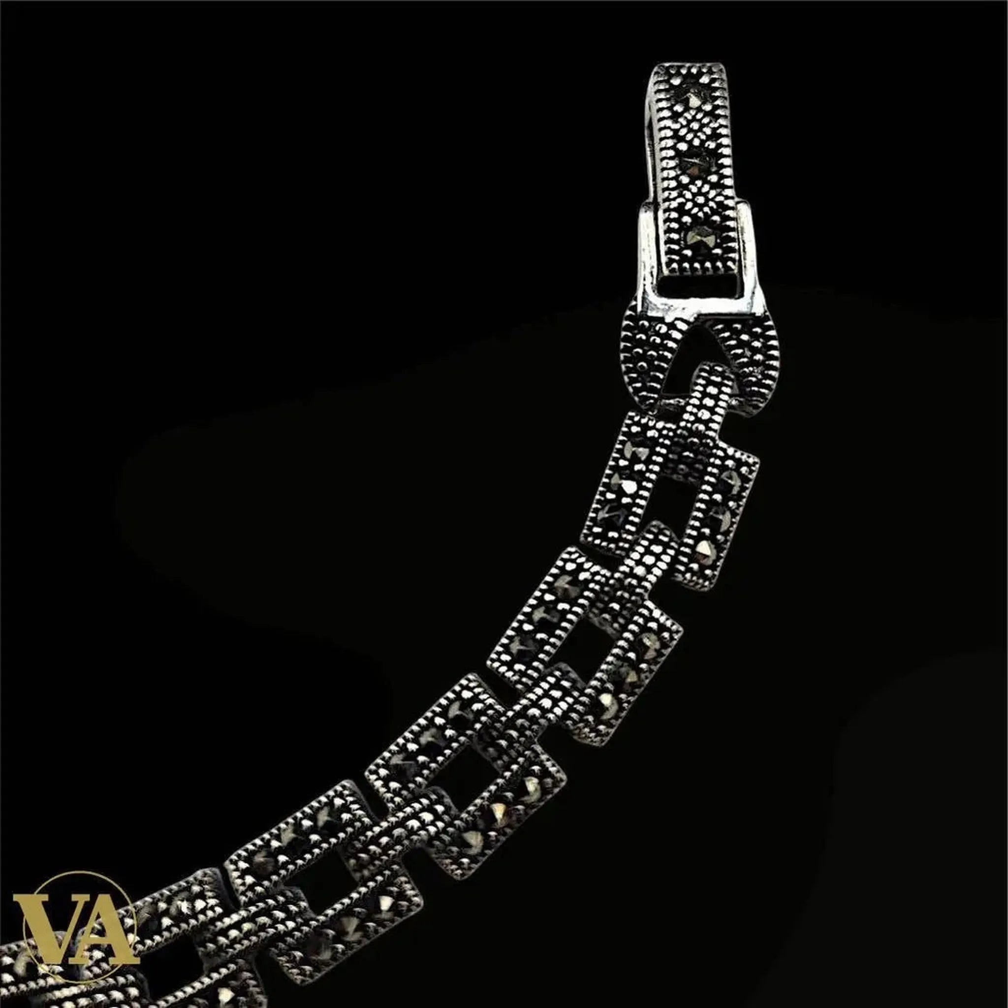 Bracelet Femme argent 925 & marcassite – Maillons rectangulaires | Bijoux Vindicta