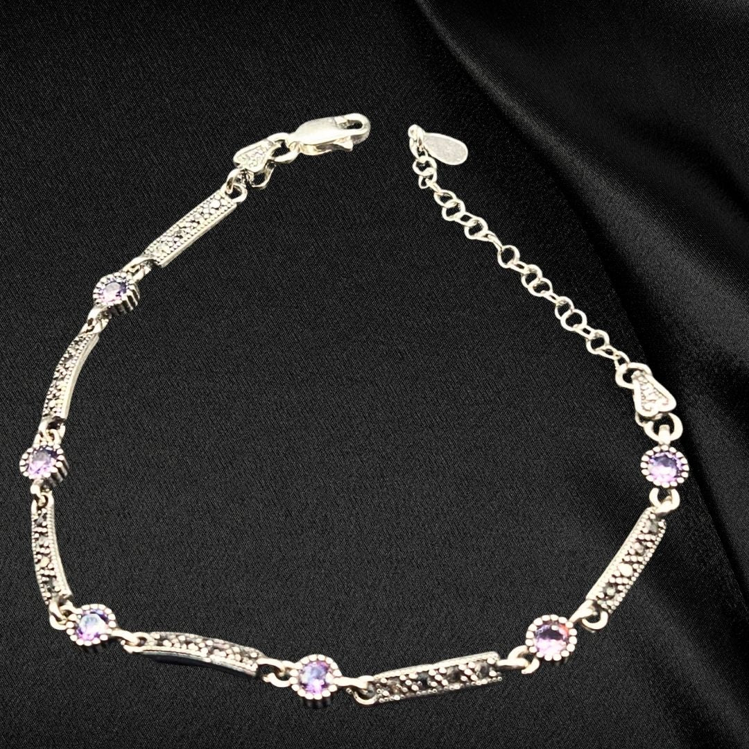 Bracelet femme en argent 925 avec marcassite et améthyste