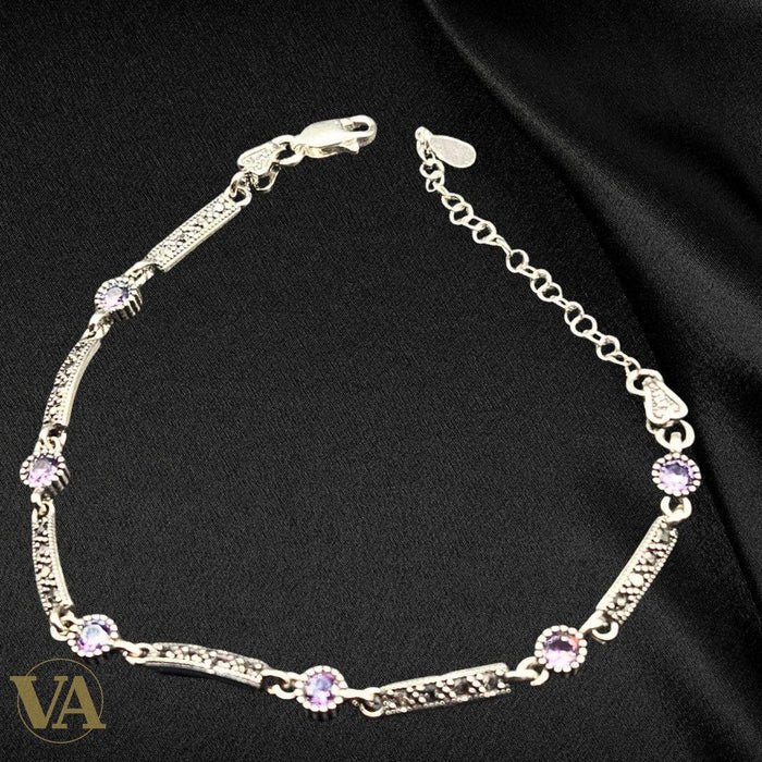 Bracelet femme en argent 925 avec marcassite et améthyste