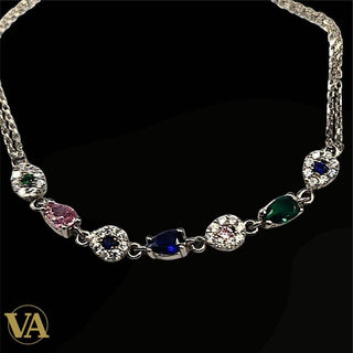 Bracelet Femme Argent 925 avec Strass Multicolores – 17+5 cm