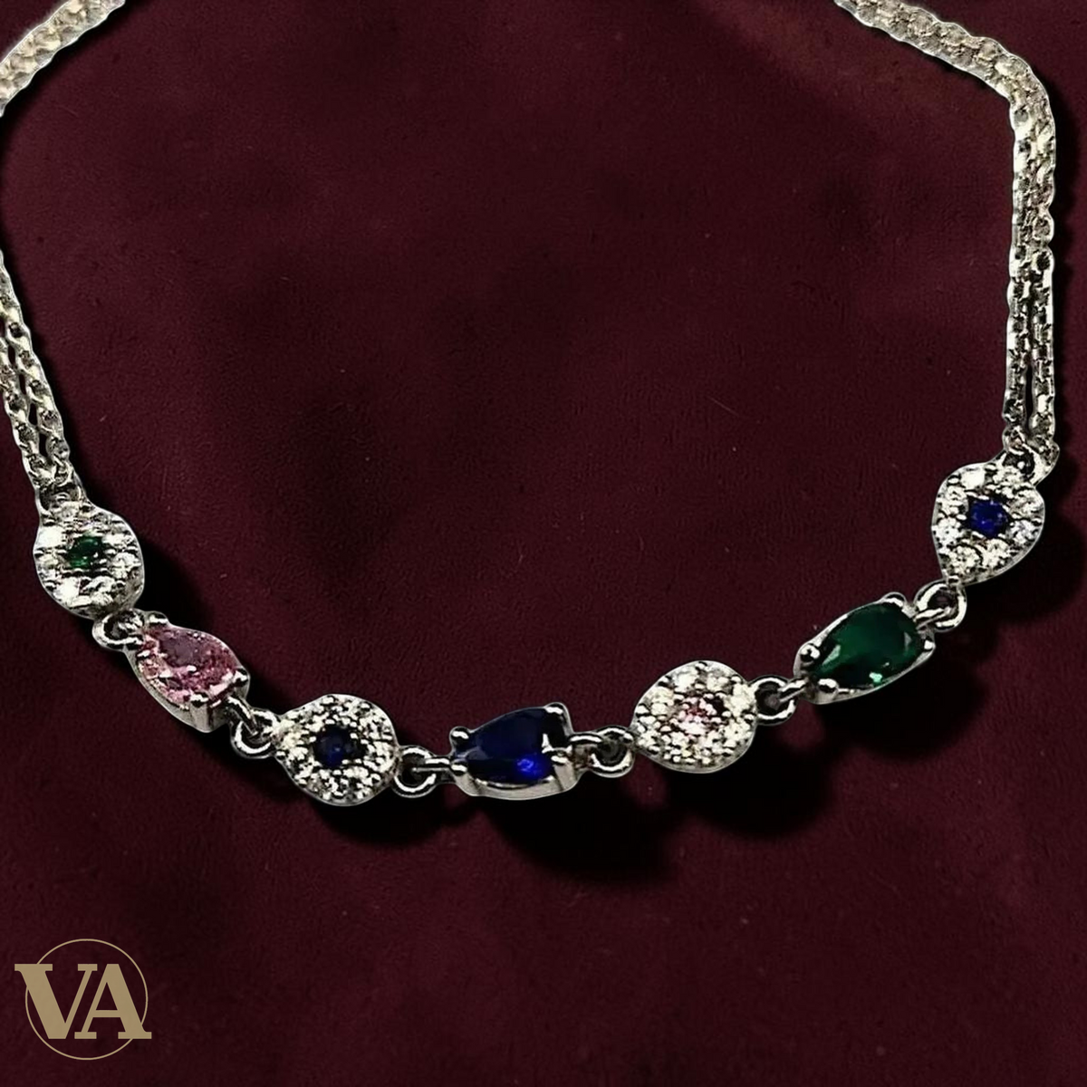 Bracelet Femme Argent 925 avec Strass Multicolores – 17+5 cm