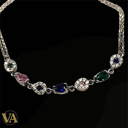 Bracelet Femme Argent 925 avec Strass Multicolores – 17+5 cm