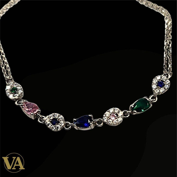 Bracelet Argent 925 avec Strass Multicolores – 17+5 cm