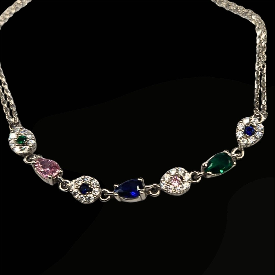 Bracelet Argent 925 avec Strass Multicolores – 17+5 cm