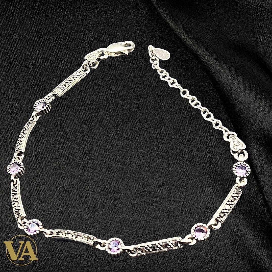 Bracelet femme en argent 925 avec marcassite et améthyste | Bijoux Vindicta