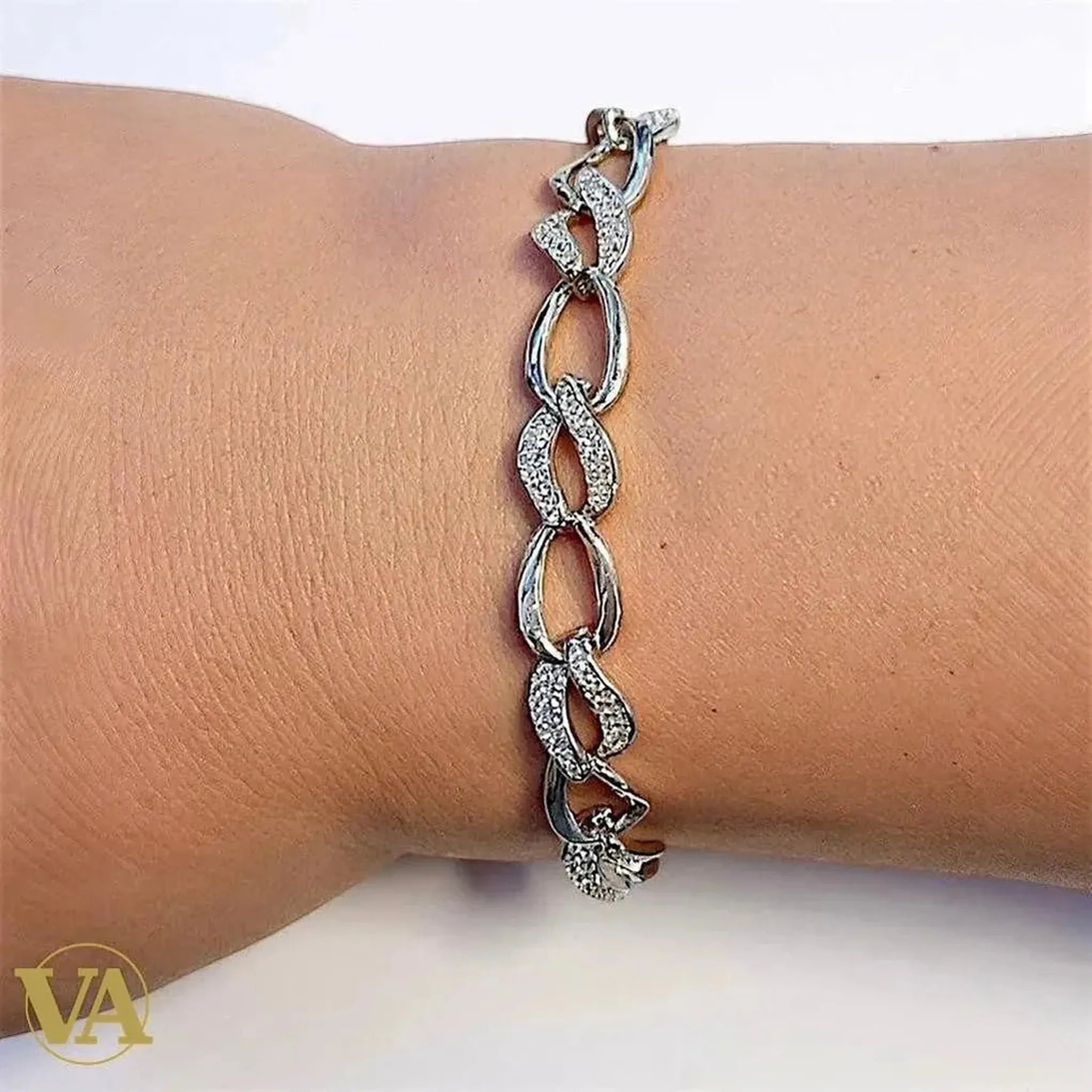 Bracelet Femme en argent 925 – Maillons torsadés pavés de zirconiums | Bijoux Vindicta