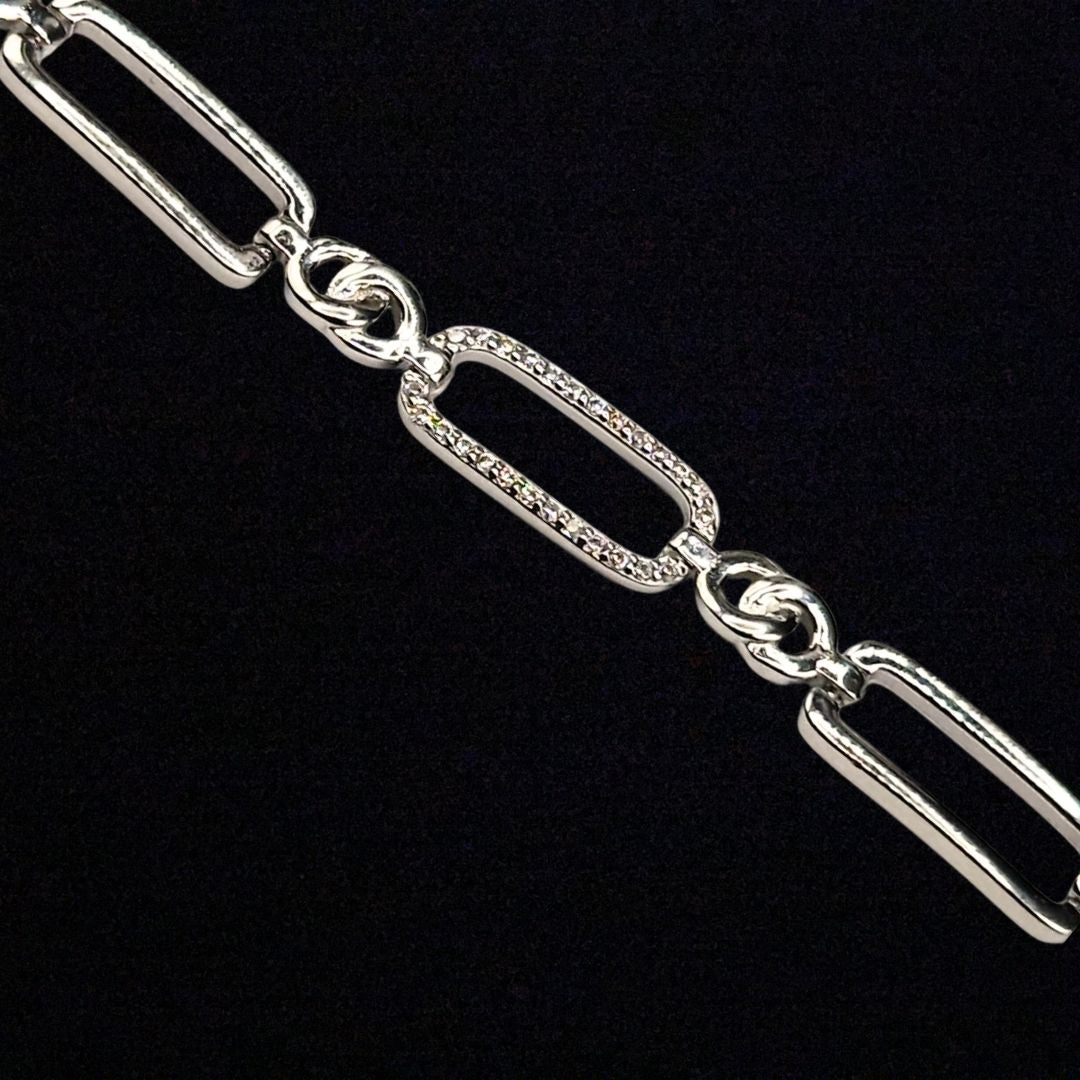 Bracelet en argent 925 – Maillons rectangulaires pavés de zirconiums