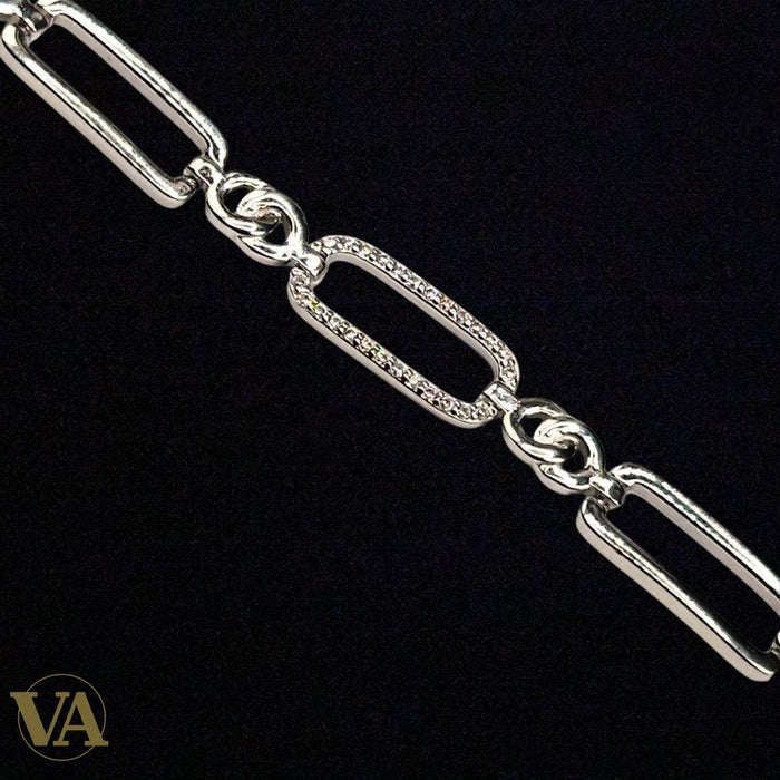 Bracelet en argent 925 – Maillons rectangulaires pavés de zirconiums