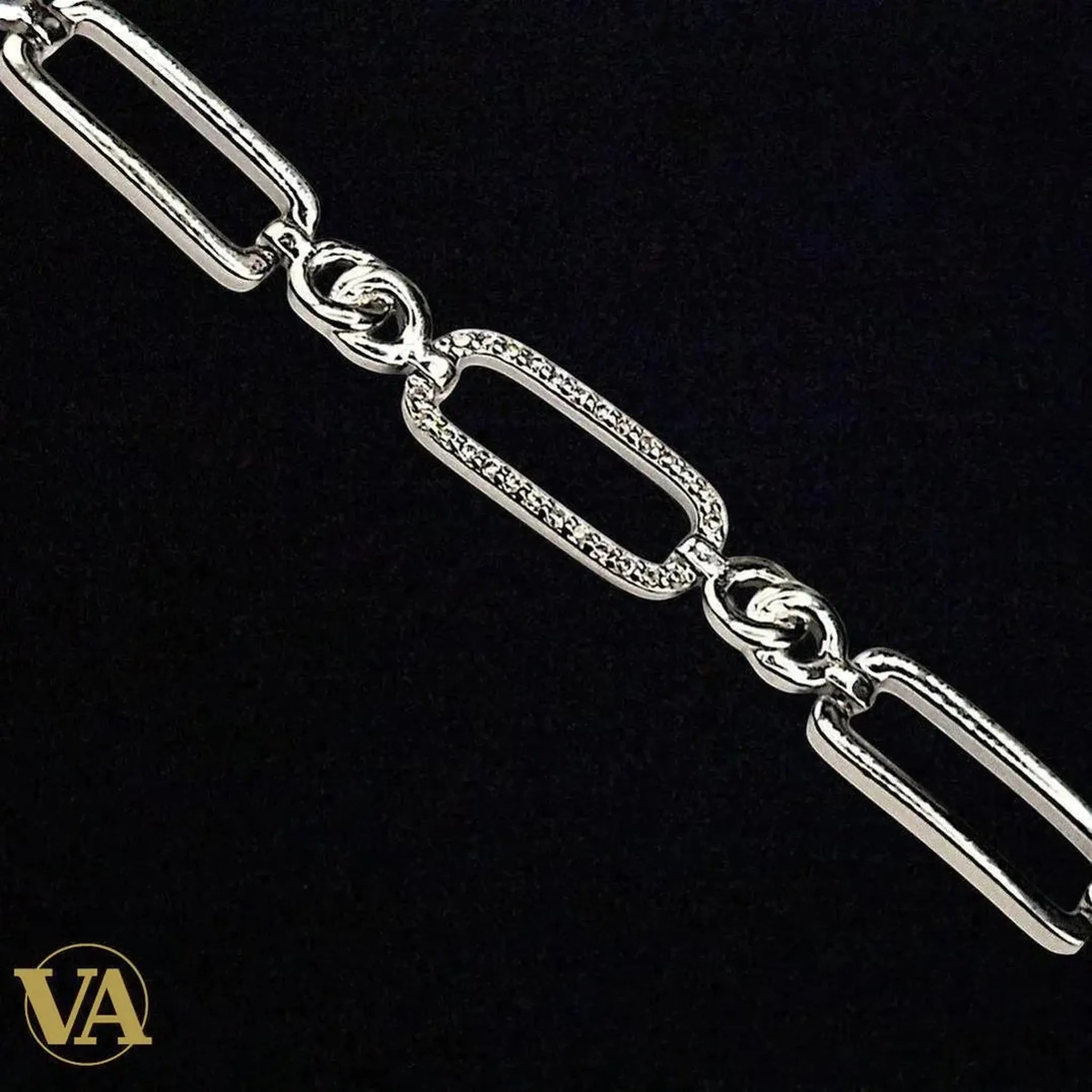 Bracelet Femme en argent 925 – Maillons rectangulaires pavés de zirconiums | Bijoux Vindicta