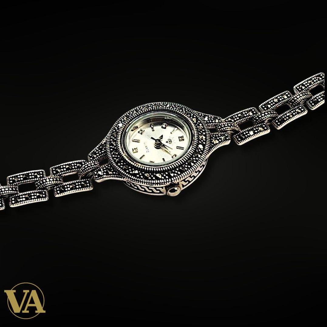 Bracelet-Montre Femme Argent 925 & Marcassite – Élégance Intemporelle | Bijoux Vindicta