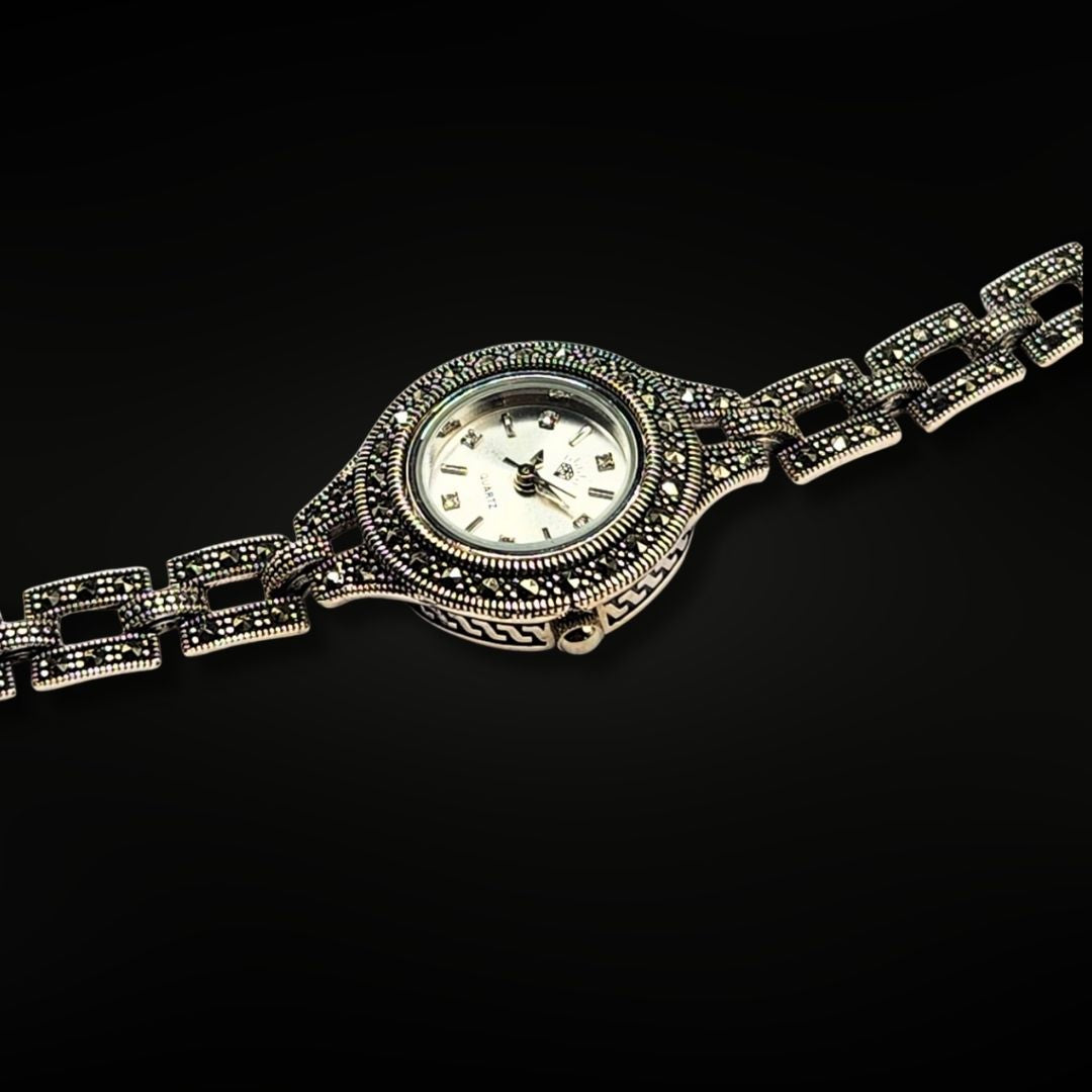 Bracelet-Montre Argent 925 & Marcassite – Élégance Intemporelle