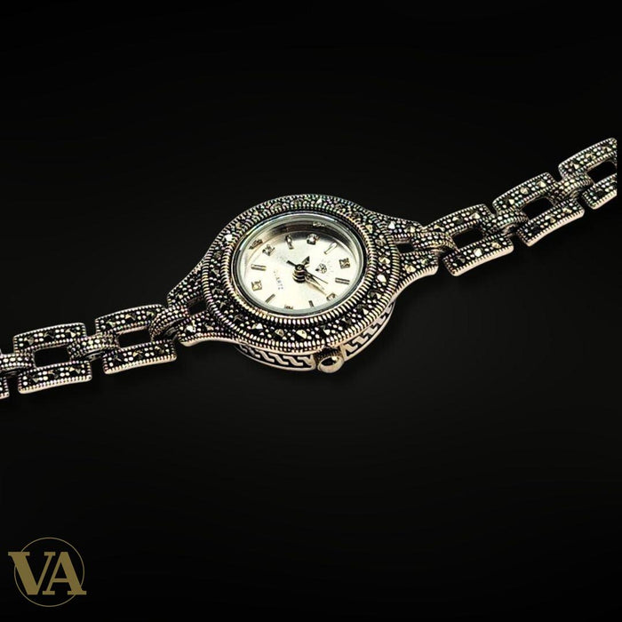 Bracelet-Montre Argent 925 & Marcassite – Élégance Intemporelle