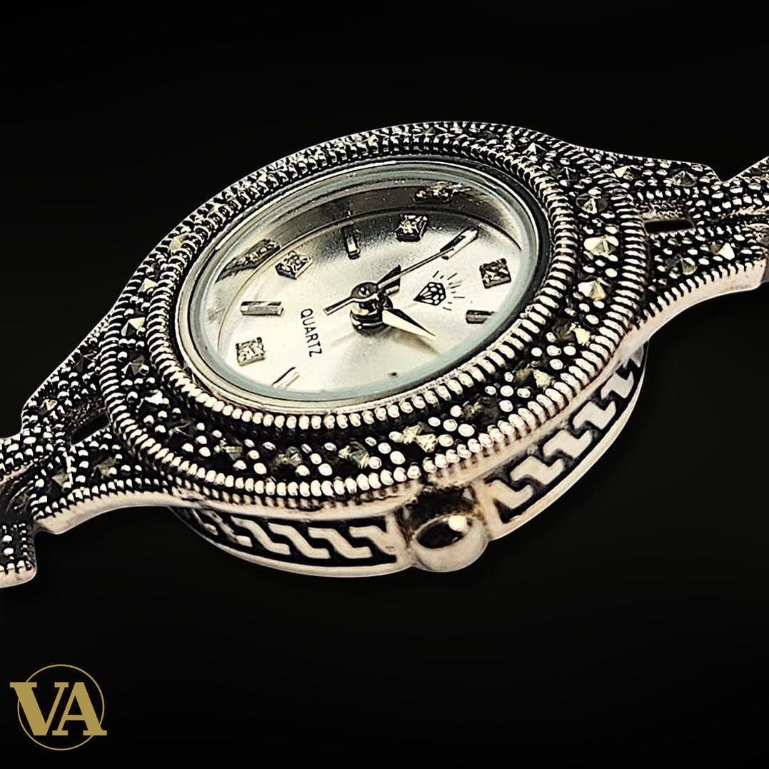 Bracelet-Montre Femme Argent 925 & Marcassite – Élégance Intemporelle | Bijoux Vindicta