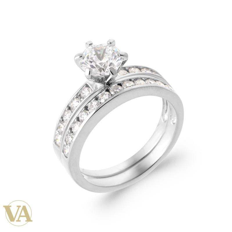 Bague Femme Argent 925 Rhodié – Solitaire et Double Bande Pavée - Argent 925 - Vindicta