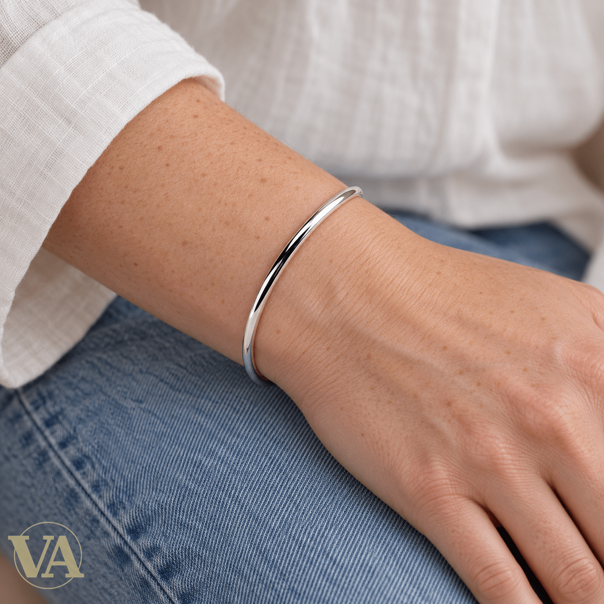 Jonc Femme Argent 925 Rhodié — Hendrix Ligne Polie - Argent 925 - Vindicta