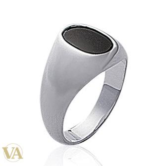 Bague Femme Argent 925 Rhodié – Chevalière Ovale Noire Épurée — détail du modèle