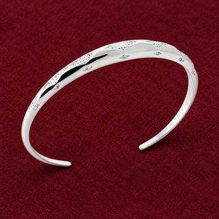 Jonc Femme Argent 925 Rhodié — Vagues Polies et Texturées