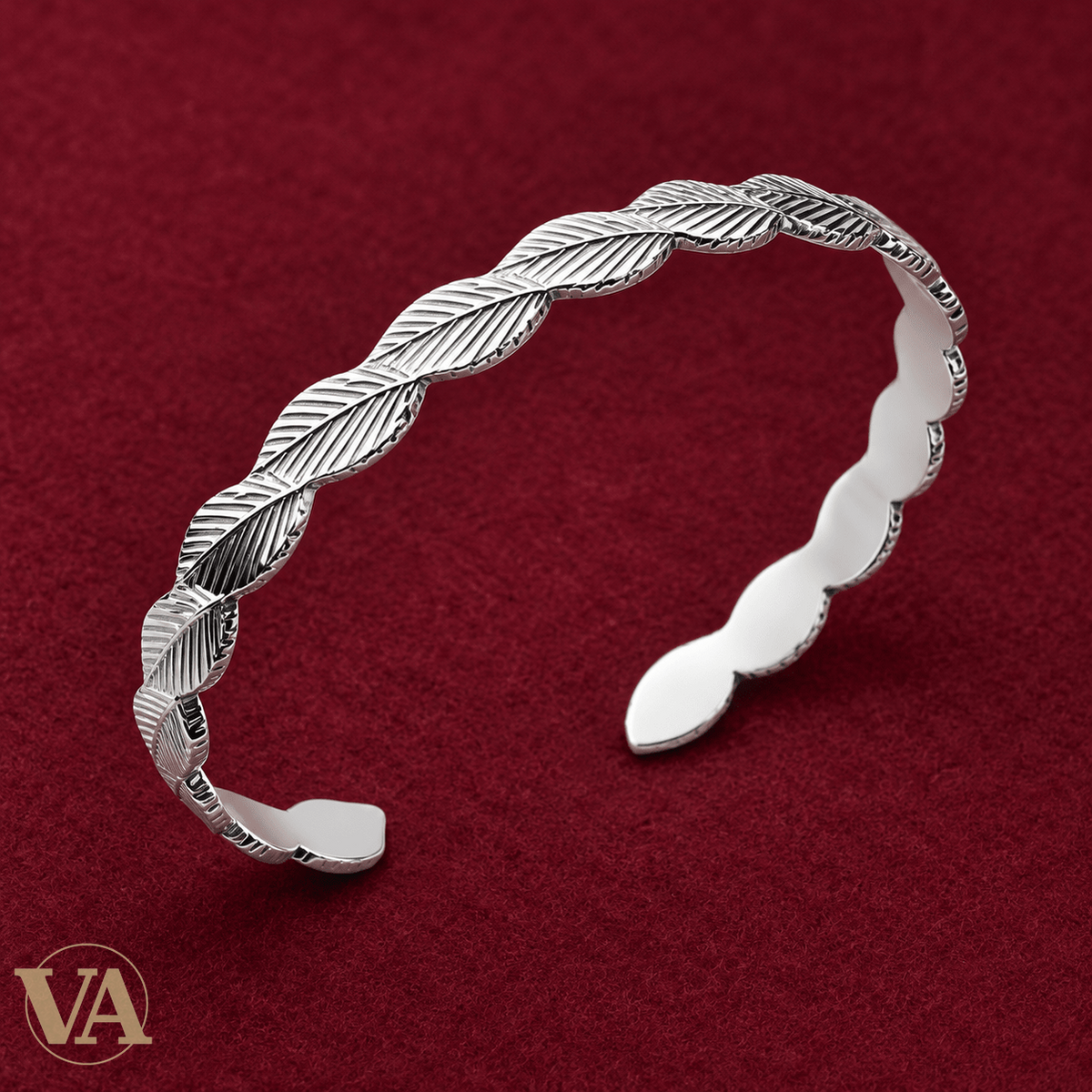 Jonc Femme Argent 925 Rhodié — Feuilles Nervurées - Argent 925 - Vindicta