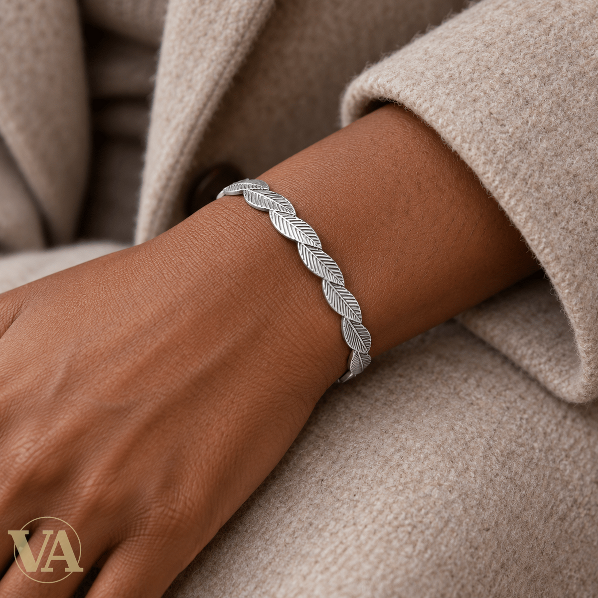Jonc Femme Argent 925 Rhodié — Feuilles Nervurées - Argent 925 - Vindicta