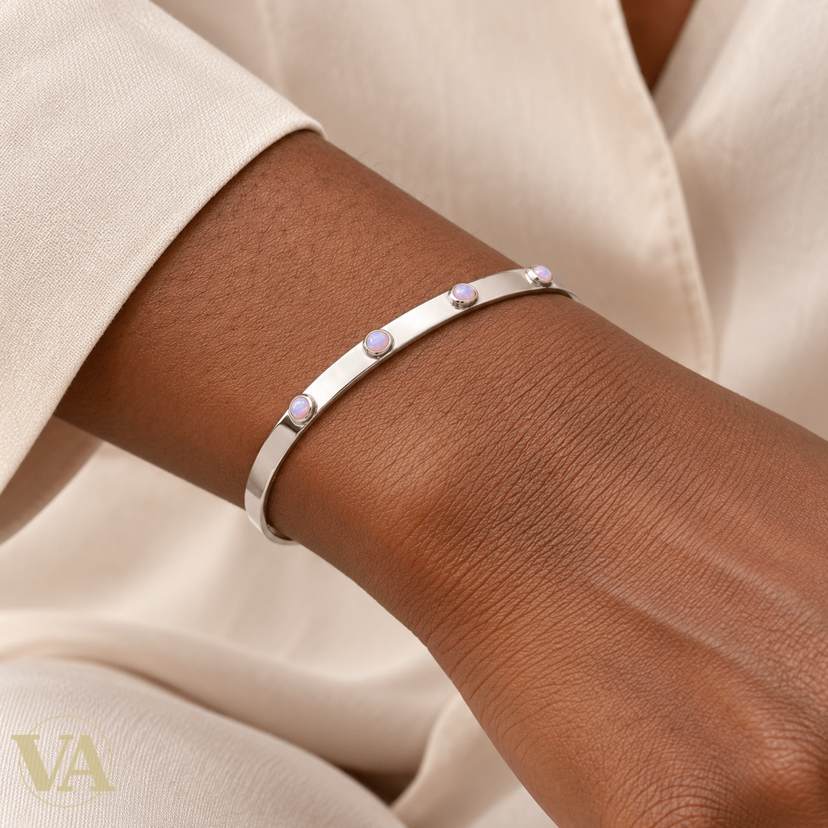 Jonc Femme Argent 925 Rhodié — Pierres Roses en Délicatesse - Argent 925 - Vindicta