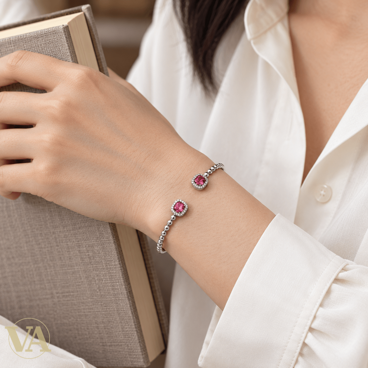 Jonc Femme Argent 925 Rhodié — Duo Rose et Zirconiums - Argent 925 - Vindicta
