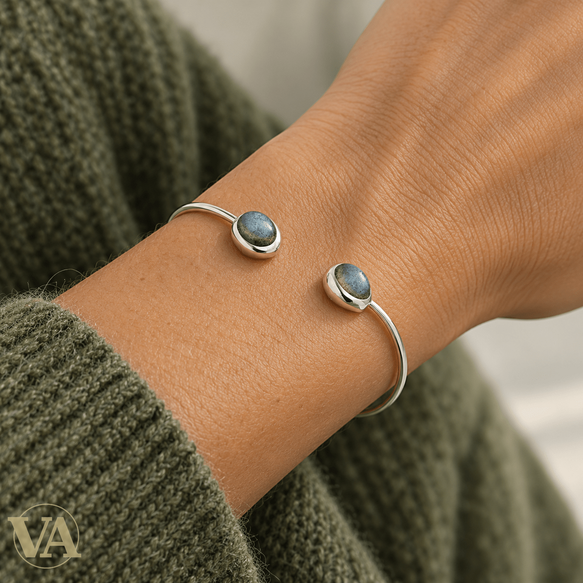 Jonc Femme Argent 925 Rhodié — Duo de Labradorites - Argent 925 - Vindicta