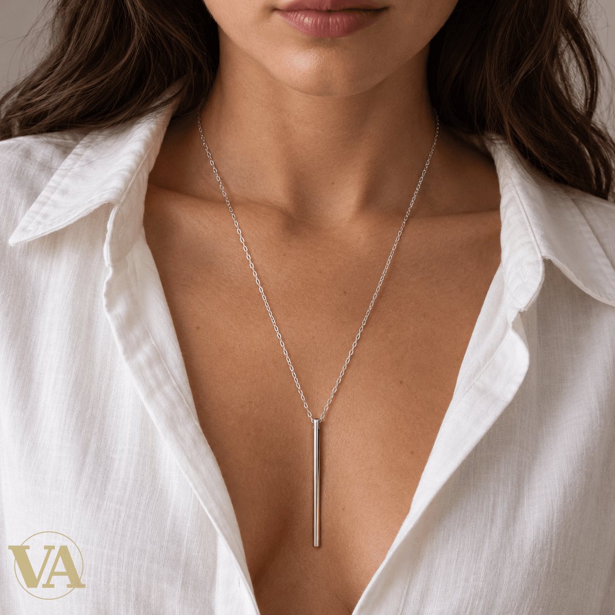Collier Burt argent 925 rhodié à pendentif barre — 60 cm - Argent 925 - Vindicta