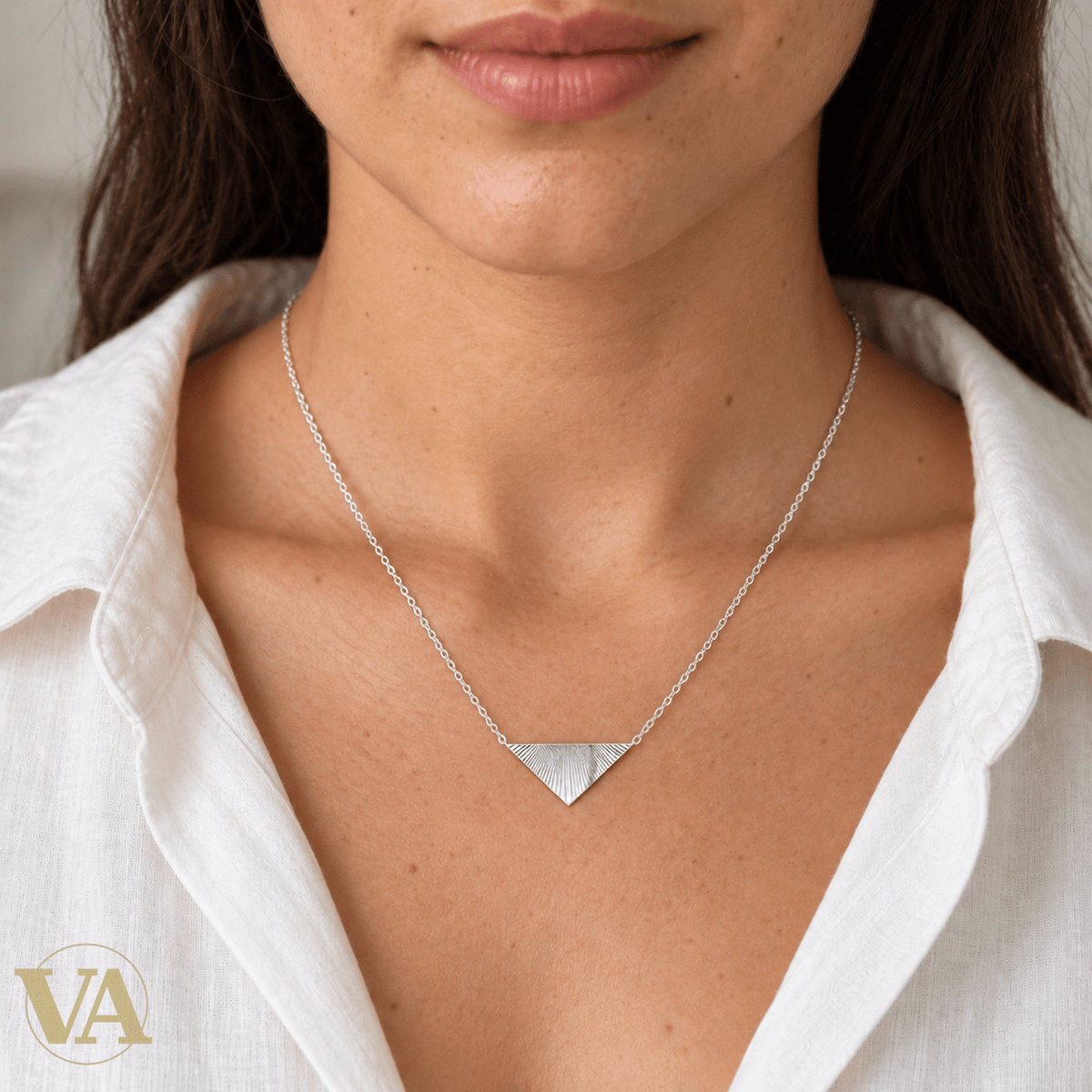 Collier femme argent 925 rhodié pendentif éventail strié 45 cm - Argent 925 - Vindicta