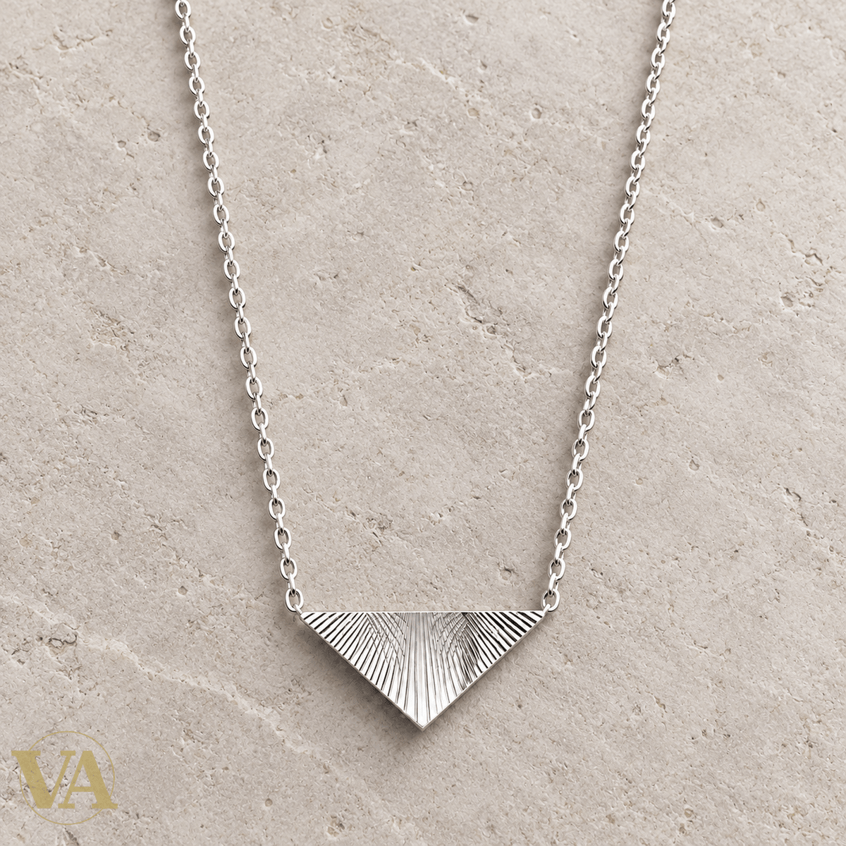 Collier femme argent 925 rhodié pendentif éventail strié 45 cm - Argent 925 - Vindicta