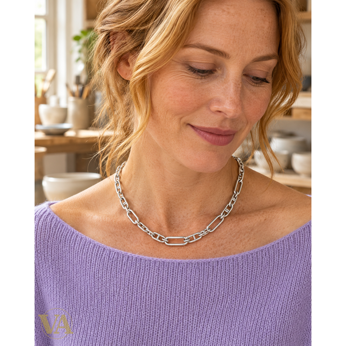 Collier femme argent 925 rhodié 721763, vue portée 1