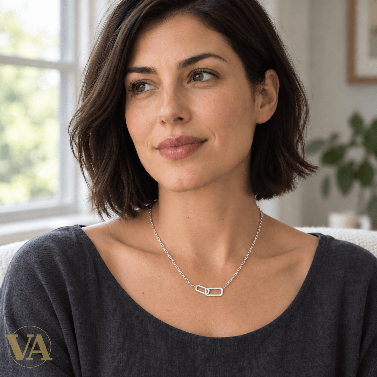 Collier femme argent 925 rhodié deux maillons rectangulaires entrelacés 45 cm - Argent 925 - Vindicta
