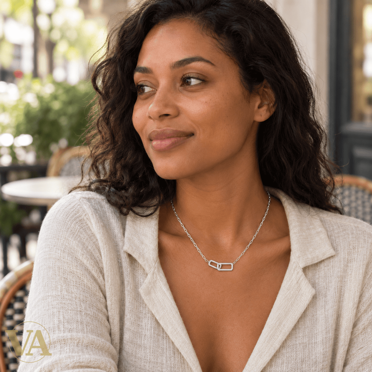 Collier femme argent 925 rhodié deux maillons rectangulaires entrelacés 45 cm - Argent 925 - Vindicta