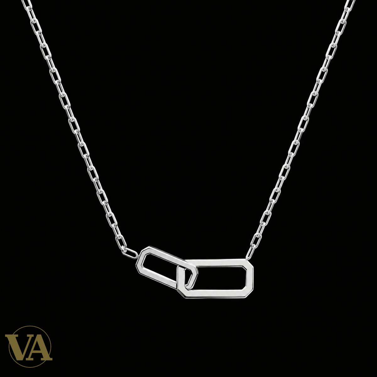 Collier femme argent 925 rhodié deux maillons rectangulaires entrelacés 45 cm - Argent 925 - Vindicta