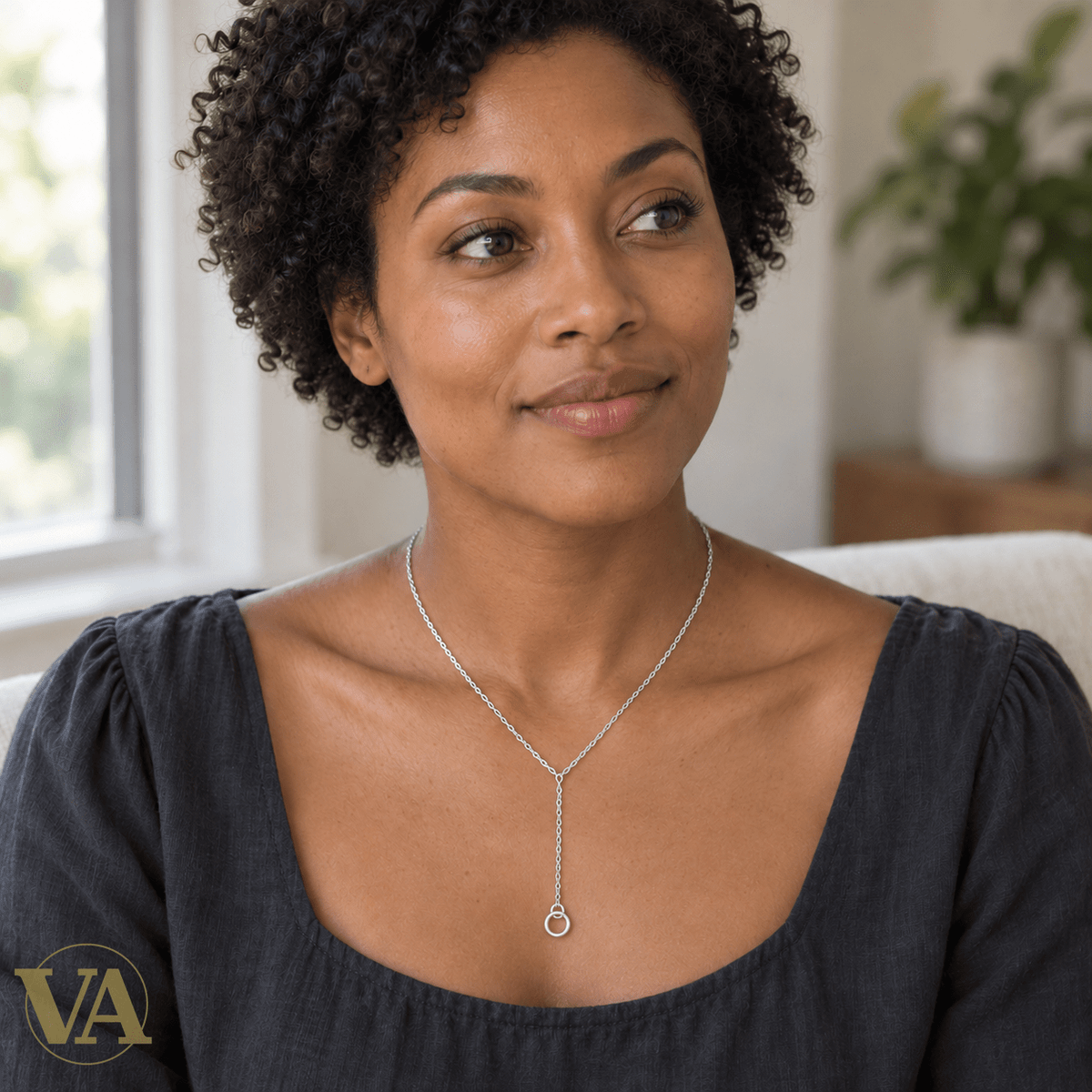 Collier femme argent 925 rhodié forme Y et anneau pendant 45 cm - Argent 925 - Vindicta