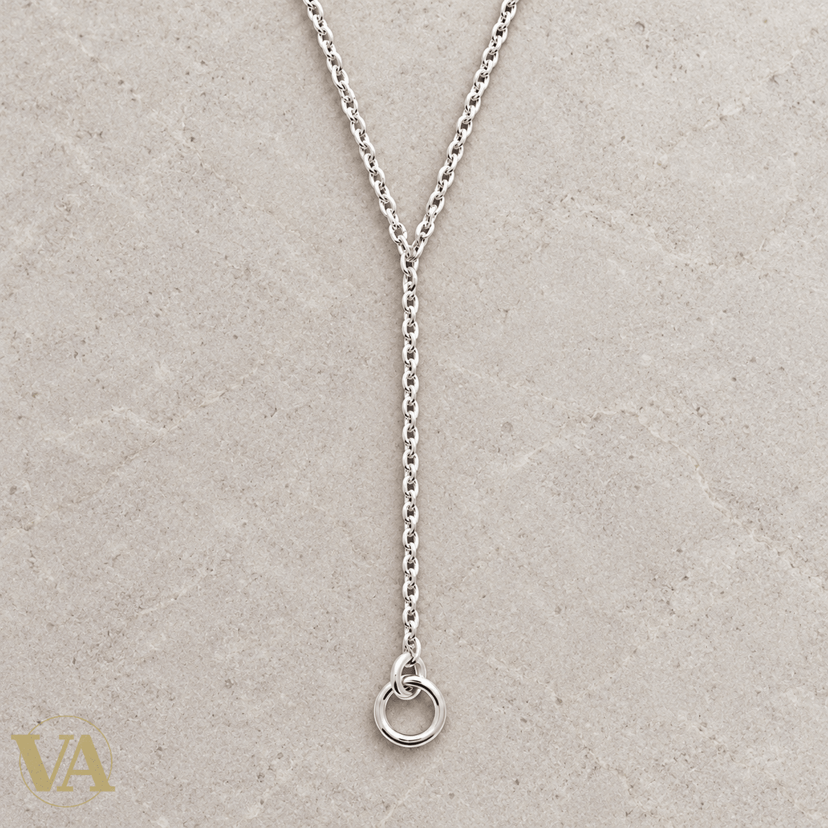 Collier femme argent 925 rhodié forme Y et anneau pendant 45 cm - Argent 925 - Vindicta